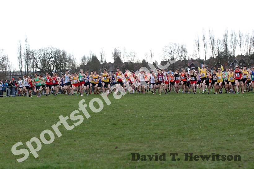 Start of the Under-20 Men, McCain Inter Counties Cross Country, Cofton Park, Birmingham.